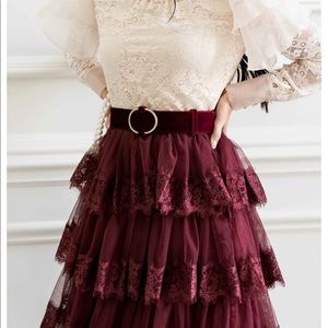 New Rachel Parcell Red Grape mix lace skirt